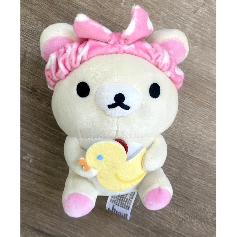 6" HTF San-X Rilakkuma Spa Plush‎ Korilakkuma Small Duckie Headband Pink Duck